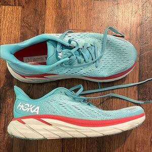 Hoka Teal and Coral Running Shoes
